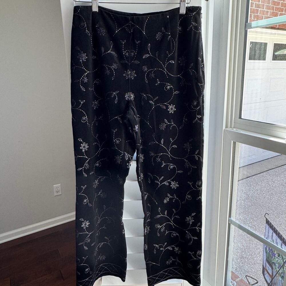 ANN TAYLOR Pants Womens 10  Black Velvet Floral Embroidery Beading